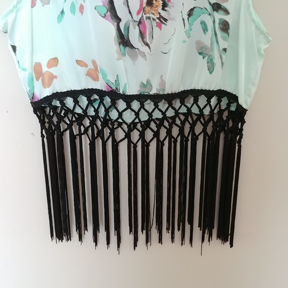 Fuchsia Pink & Mint Green Floral Crop Top - Picture 4 of 7